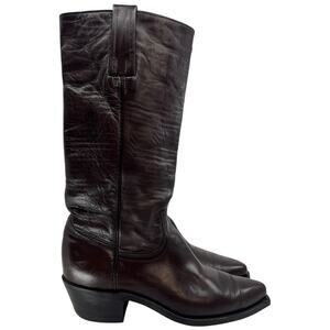Frye Vintage Brown Leather Tall Riding Boots USA Made Pointed Toe Western - 7D